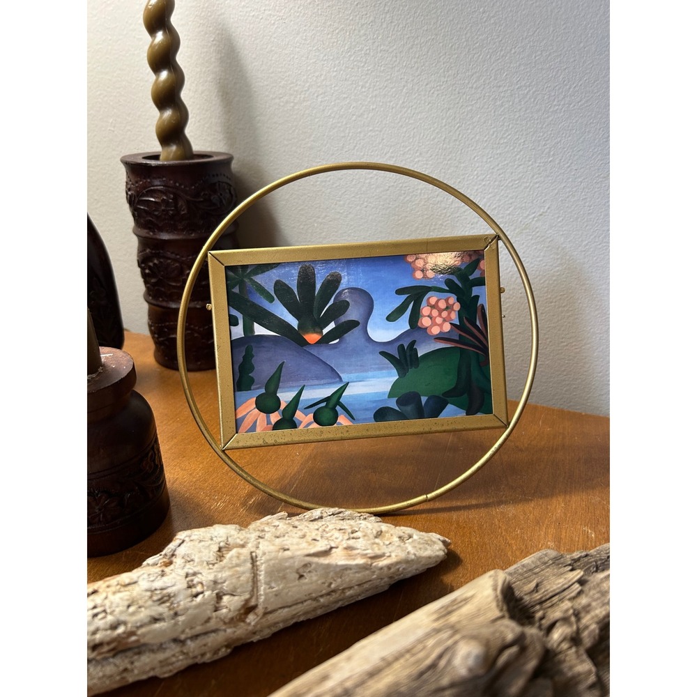 Kirklands Gold Circle Floating Picture Frame 4x6 Modern Geometric Tabletop Decor